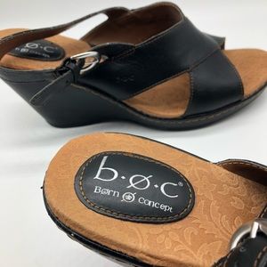 B.O.C. Black leather platform wedges adjustable